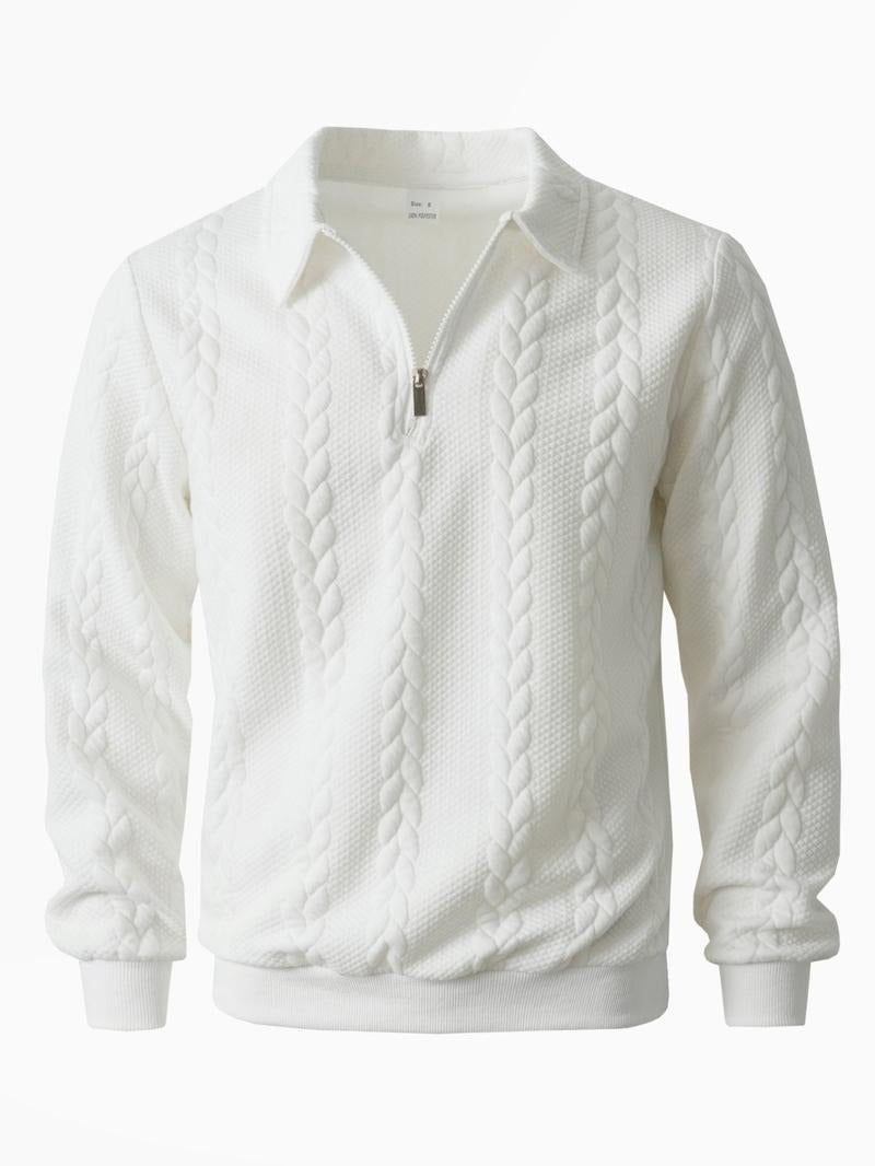 Mens long sleeve textured knit half-zip pullover sweater, a versatile smart casual top for effortless layering.