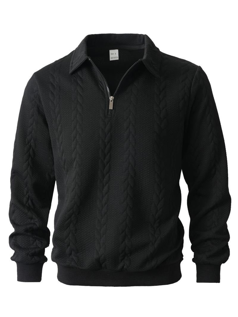 Versatile men's half-zip knit pullover sweater for smart casual style. Ideal menswear layering piece.