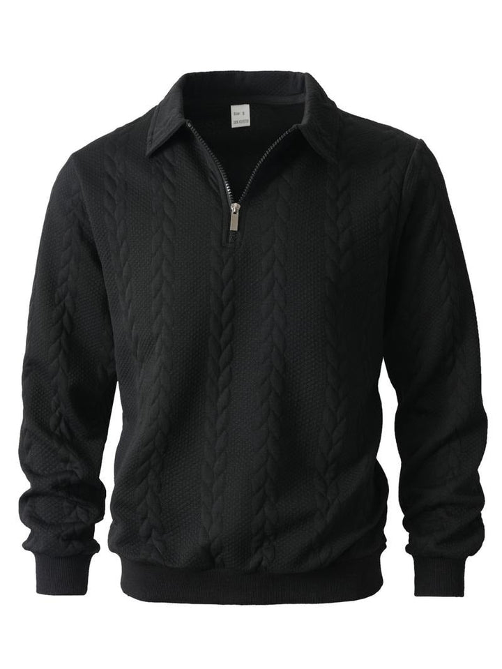 Versatile men's half-zip knit pullover sweater for smart casual style. Ideal menswear layering piece.