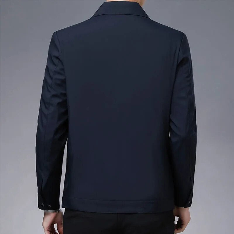 Navy blue men's stylish casual jacket, ideal for everyday wear and lightweight outerwear.