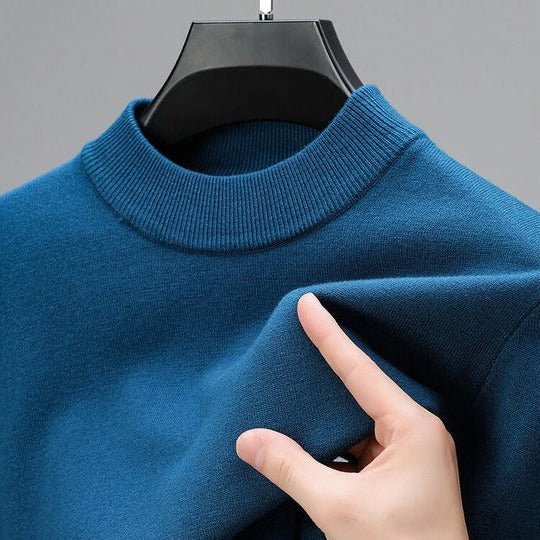 Stylish men's mock neck pullover sweater. Versatile casual wear or semi-formal menswear for modern men.