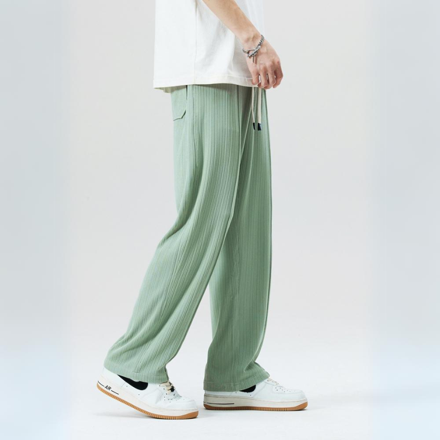 Stylish men's pleated pants in a dark color, highlighting comfortable fit & modern design for everyday.