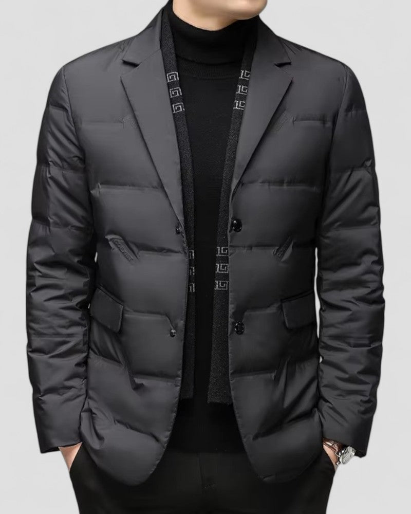 Men's stylish quilted padded jacket for smart casual winter wear. Ideal cold weather outerwear in black.