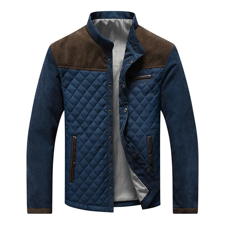 Men's stylish quilted stand collar jacket in black, perfect for modern casual fall and winter outerwear.