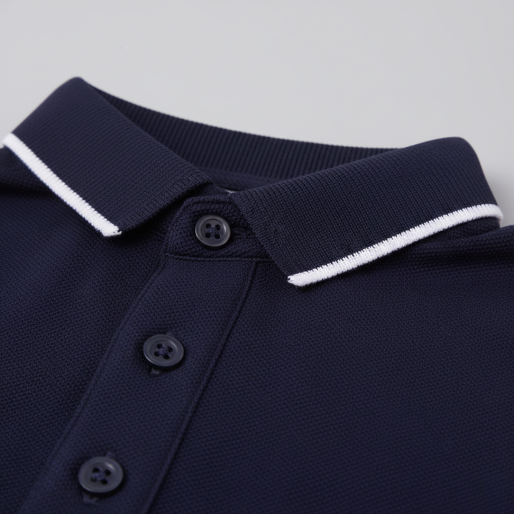 Casual yet smart men's fashion polo, short sleeve, with a distinctive tipped collar. Breathable fabric.