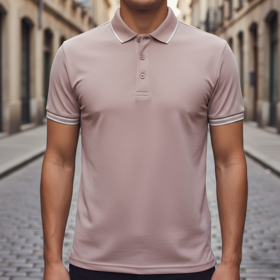 Breathable men's short sleeve polo shirt with a sharp tipped collar. A versatile & stylish wardrobe staple.