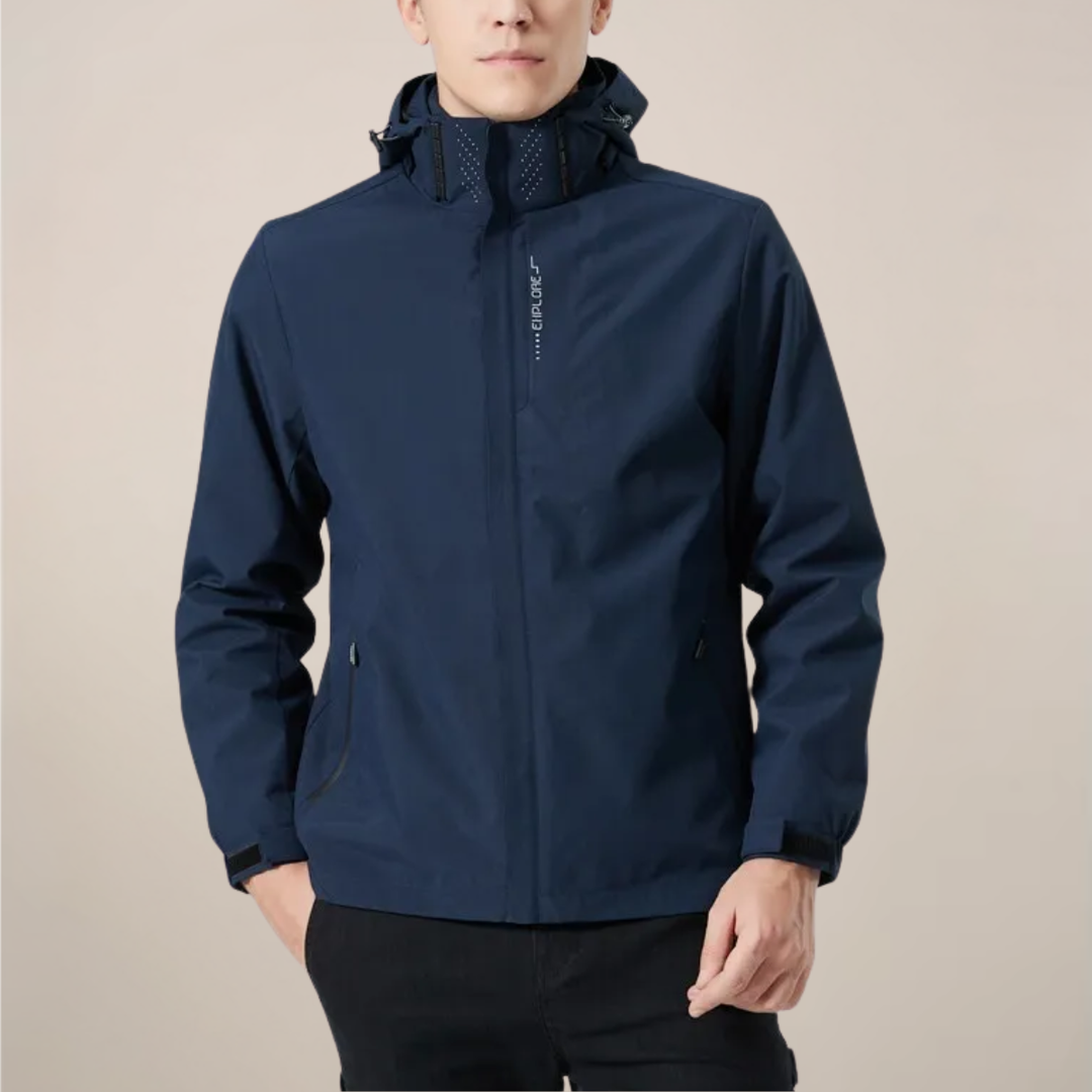 Casual men's fall/spring stand collar windbreaker jacket. Ideal lightweight outerwear for outdoor activities.