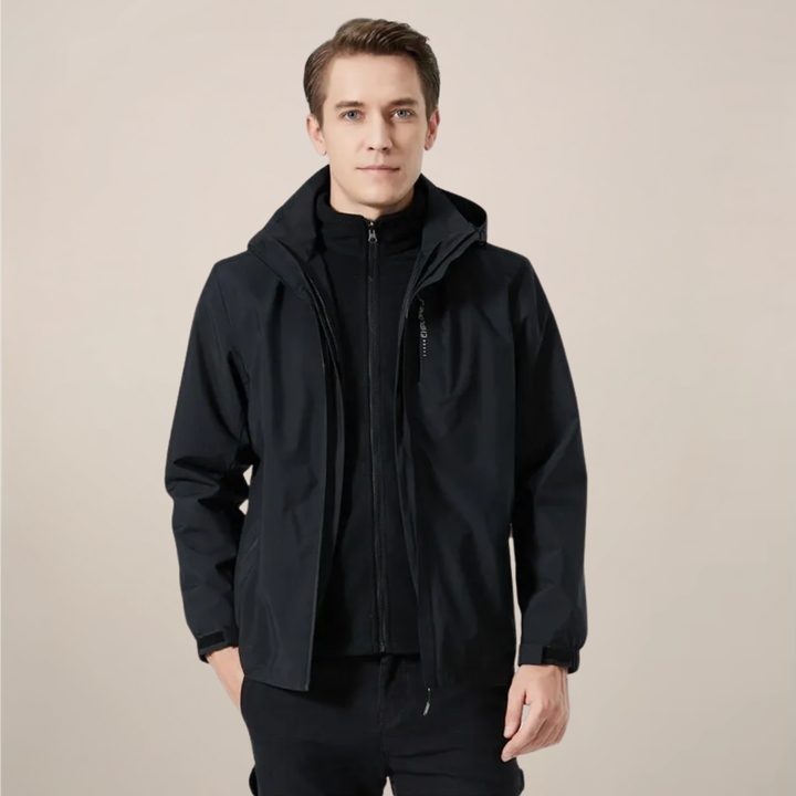 Men's lightweight stand collar windbreaker jacket. Full zip design provides practical and stylish outdoor wear.