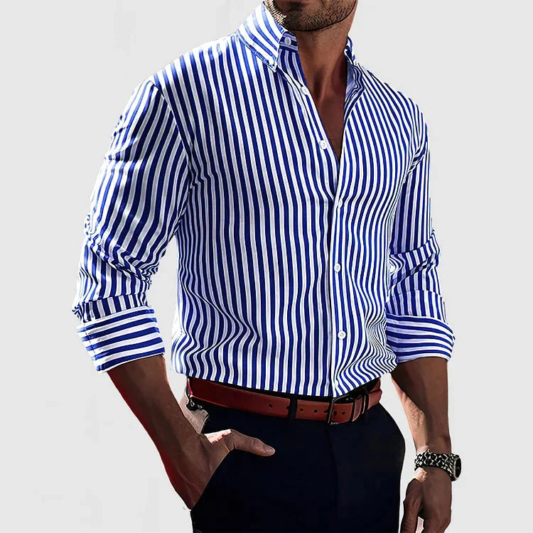 Men's stylish striped button-down shirt, perfect for versatile casual or formal menswear.