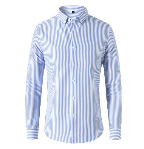 Versatile men's striped button-down shirt for casual wear or smart formal outfits. Long sleeve top.