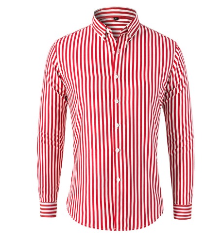 Classic men's fashion: stylish striped button-down shirt, long sleeve, ideal for everyday wear.