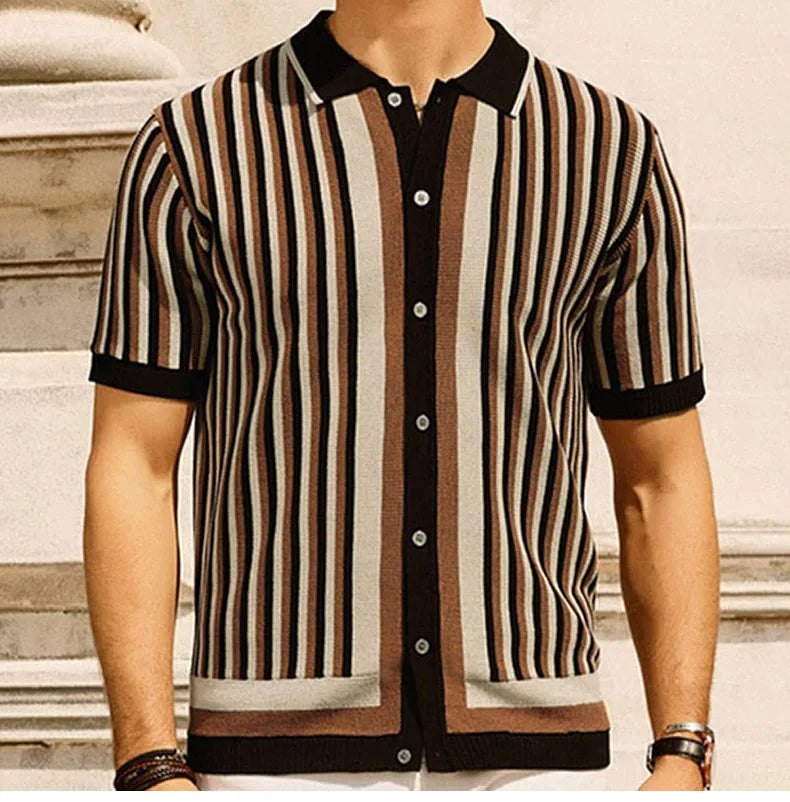 Classic men's short-sleeve striped polo shirt. A comfortable smart-casual top for men's everyday style.