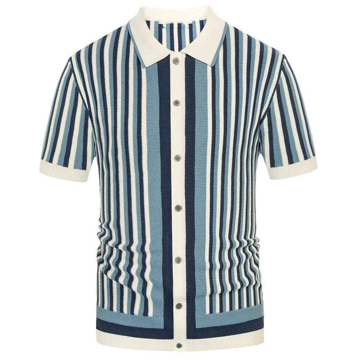 Stylish men's striped polo shirt. Ribbed collar & short sleeves for a smart-casual summer look.