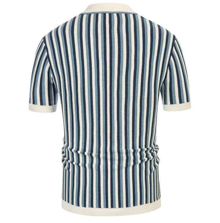 Fashionable men's striped polo shirt. Perfect for smart-casual outings, holidays, or everyday wear. Short sleeve design.