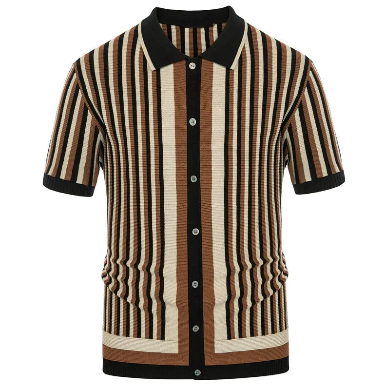 Effortless smart-casual men's striped polo shirt. A stylish summer top with short sleeves and button placket.