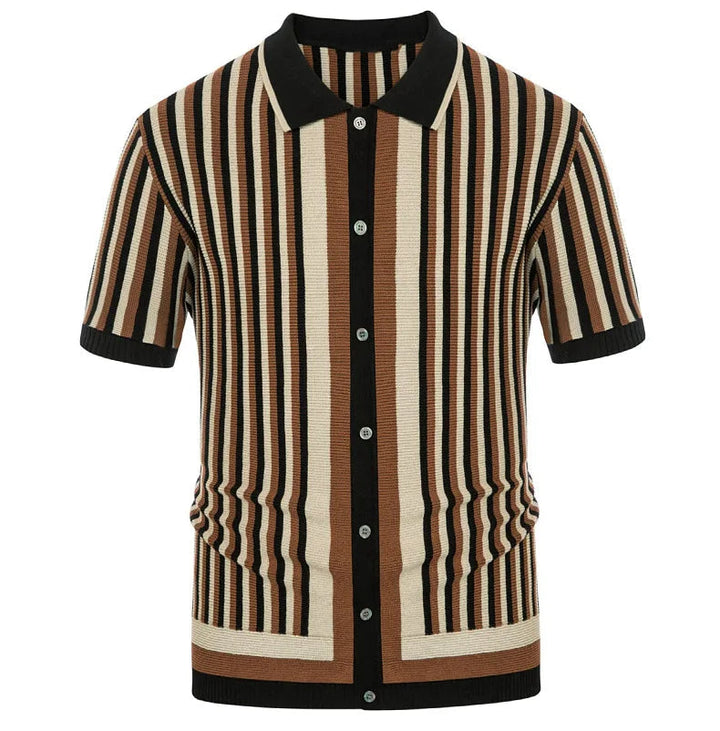 Effortless smart-casual men's striped polo shirt. A stylish summer top with short sleeves and button placket.