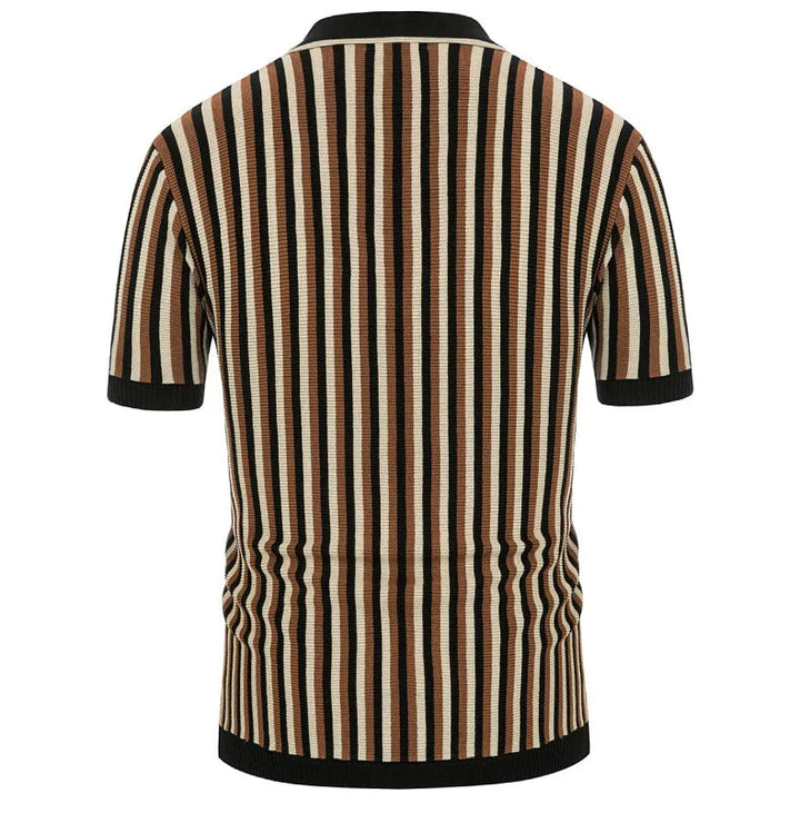 Men's striped polo shirt, short sleeve smart-casual top. Ribbed collar, versatile summer fashion for men's style.