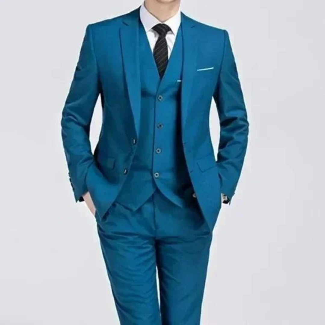 Versatile men's formal three-piece suit. Ideal as a business suit, wedding attire, or for any elegant event.