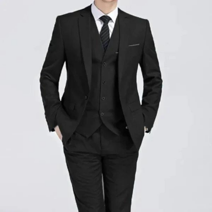 Timeless men's classic three-piece formal suit. Elegant single-button style for business, weddings, and events.