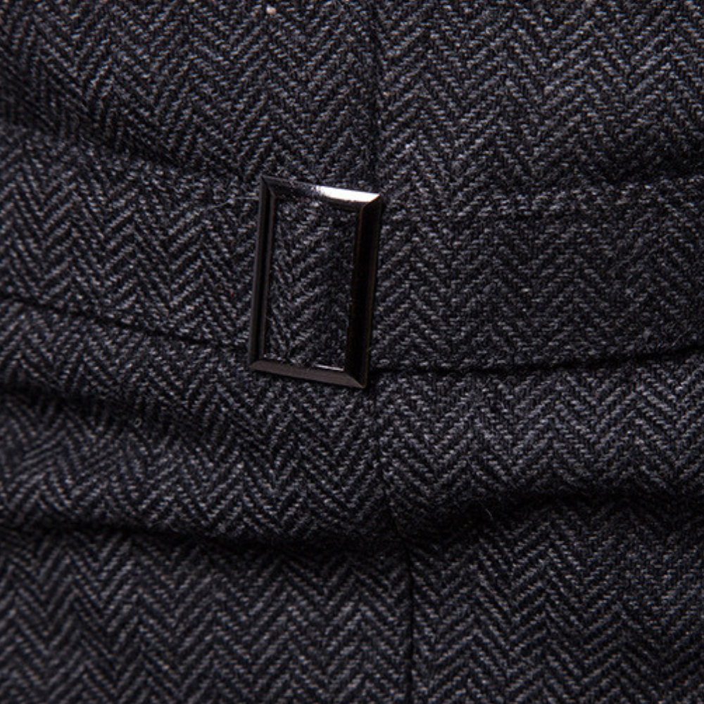 Close-up of Victor men's wool blend vest, highlighting the premium fabric texture and tailored craftsmanship.