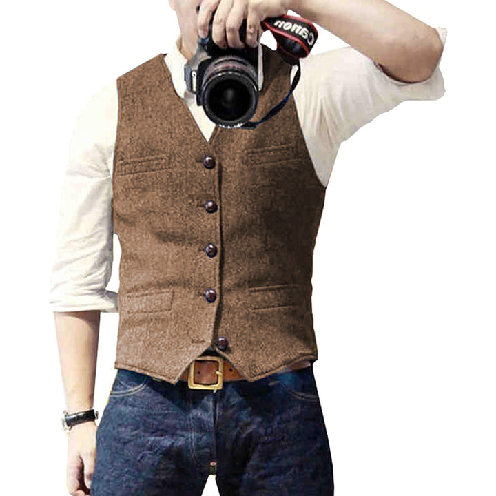 Casual men's Victor wool blend vest, a perfect gilet for layering over a shirt to achieve a smart relaxed style.