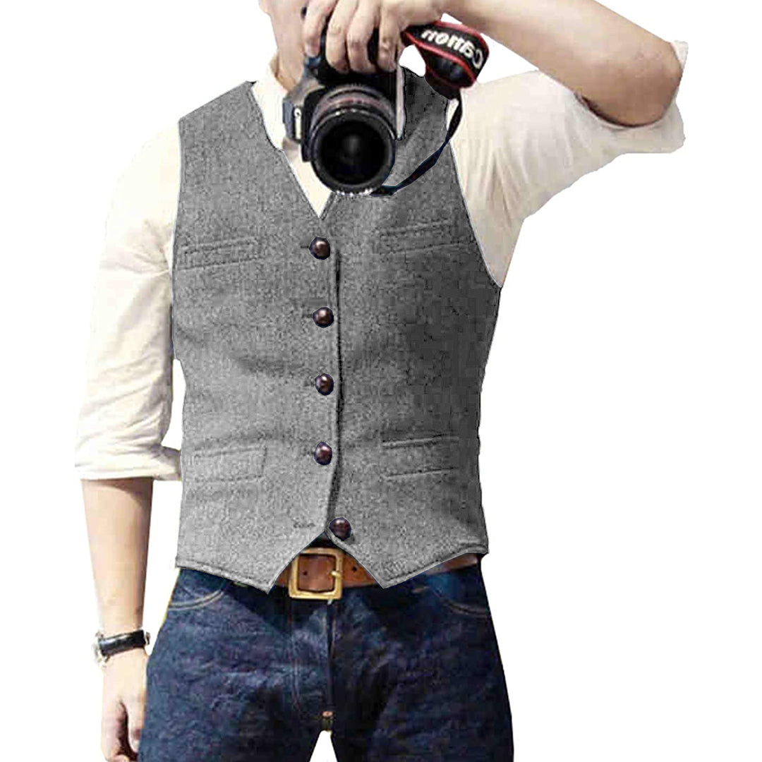 Classic men's Victor tailored gilet, wool blend fabric, offering a sophisticated and timeless layered fashion statement.