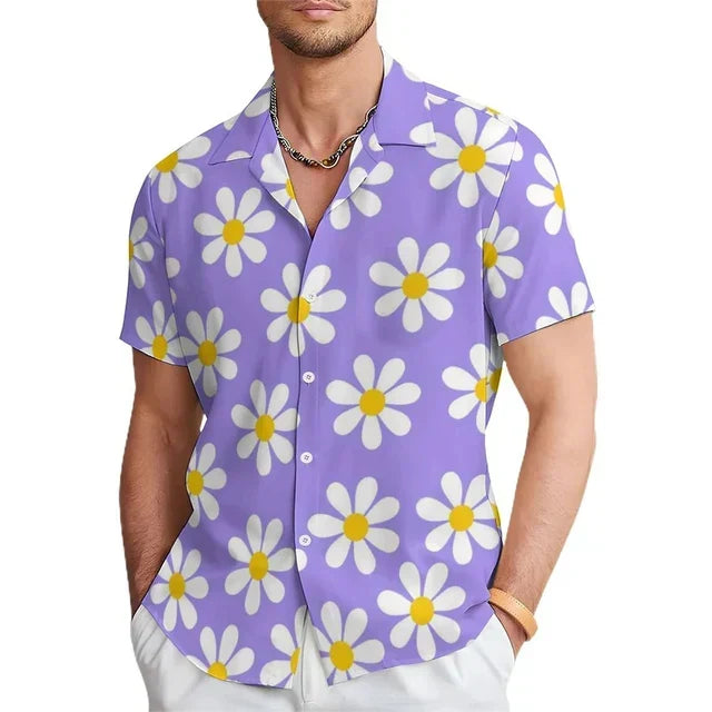 Elian men's floral print summer shirt with a trendy notched collar, perfect for resort wear & summer parties.