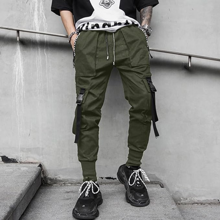 Versatile men's cargo joggers, stylish tactical pants for urban streetwear, casual outings, or athletic comfort.