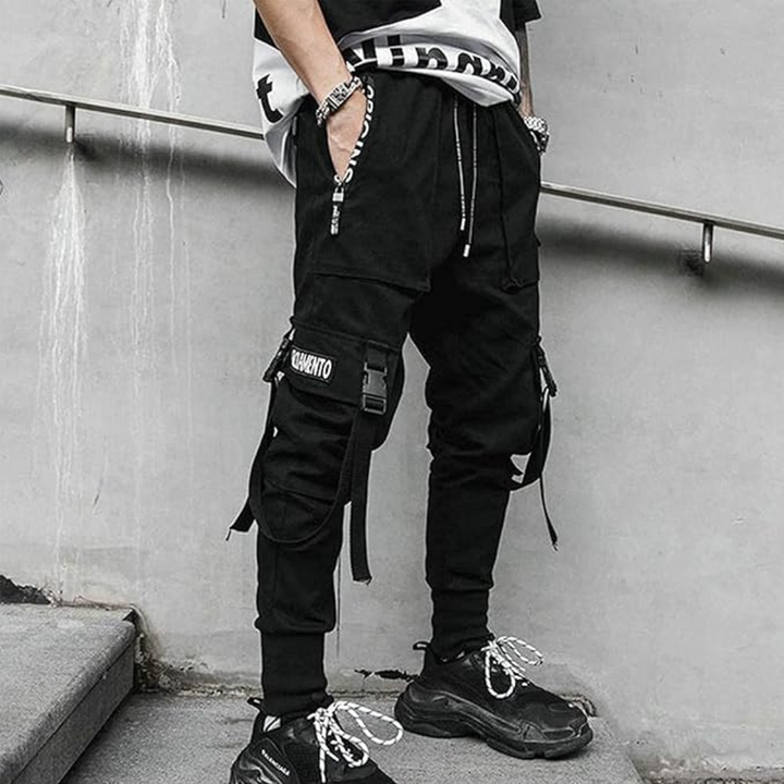 Modern urban streetwear men's tactical cargo joggers with functional multi-pockets and a comfortable fit.