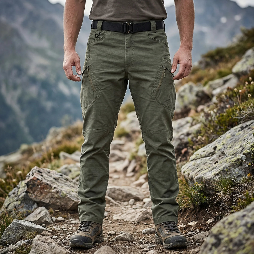Men's tactical cargo pants with 9 pockets, durable, water-resistant, ideal for outdoor & workwear.