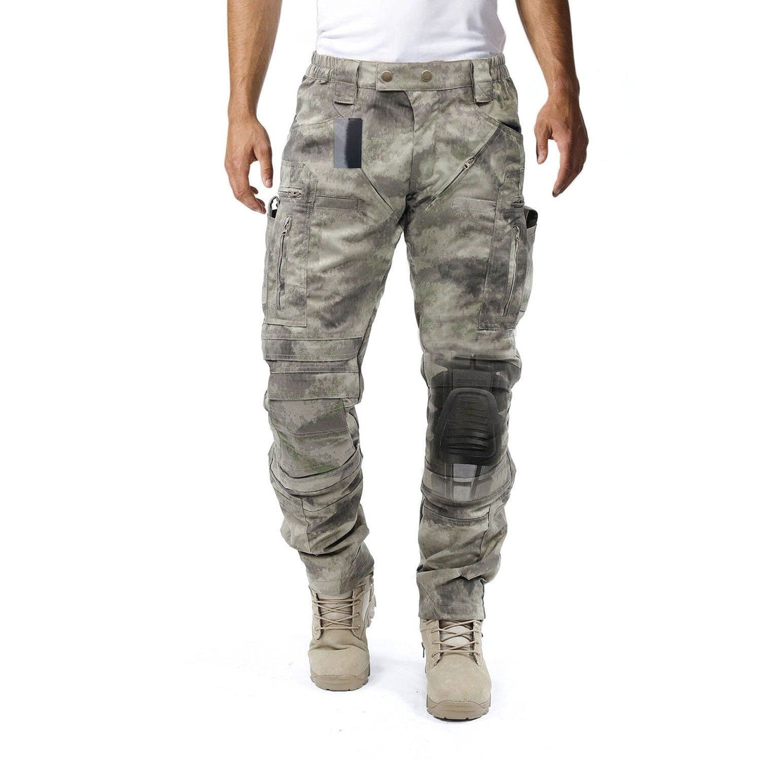 Utility men's cargo pants, rugged construction, and essential integrated knee pads for outdoor activity.