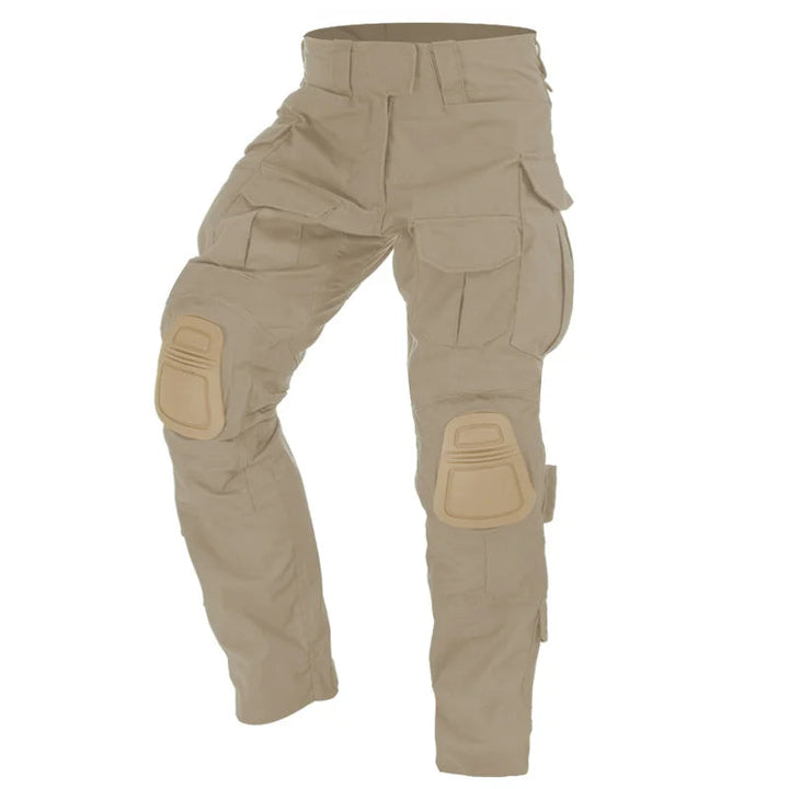 Stylish men's adventure pants: tactical design, ample cargo pockets & integrated knee protection.
