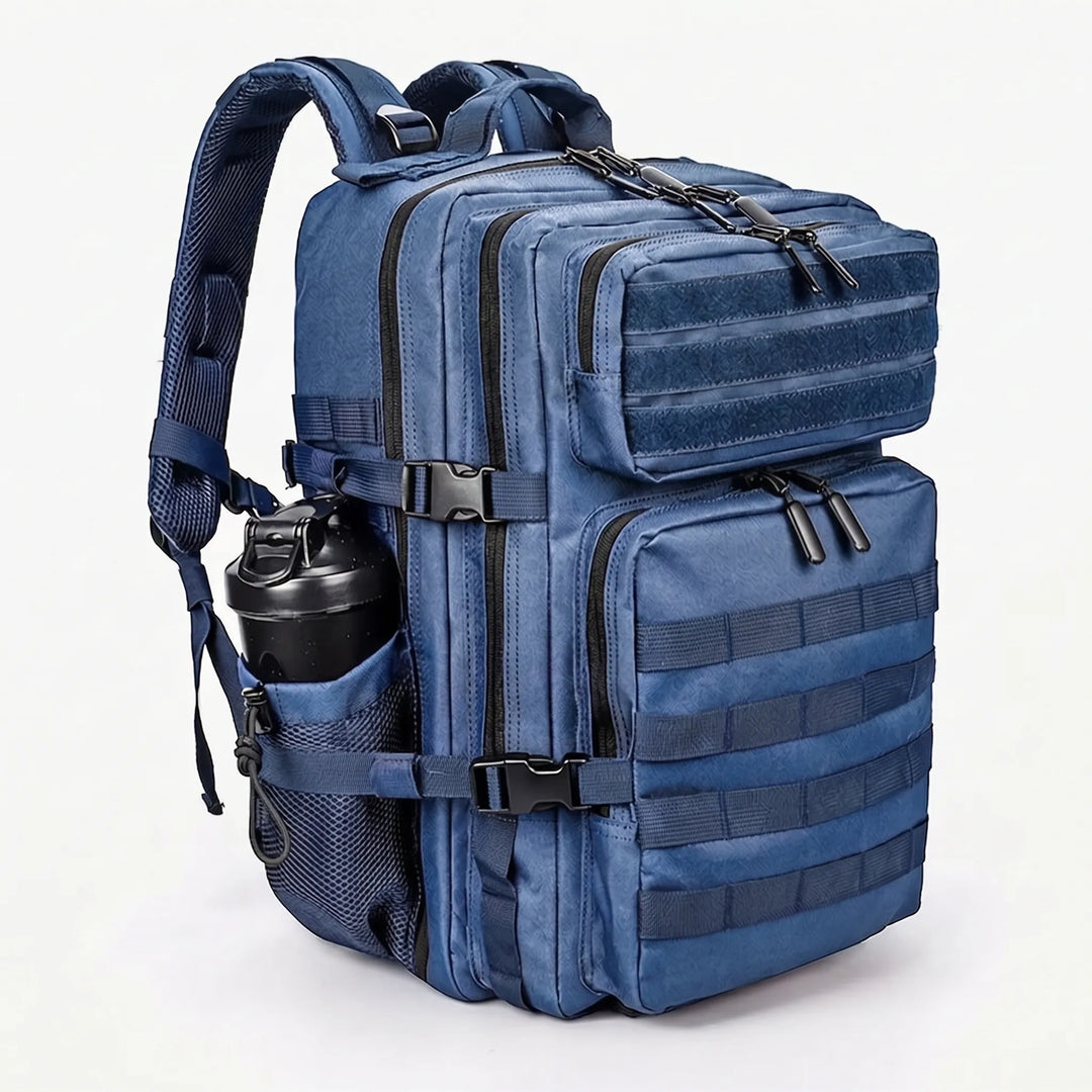 Men's adventure travel pack, versatile multi-compartment tactical backpack for global journeys.