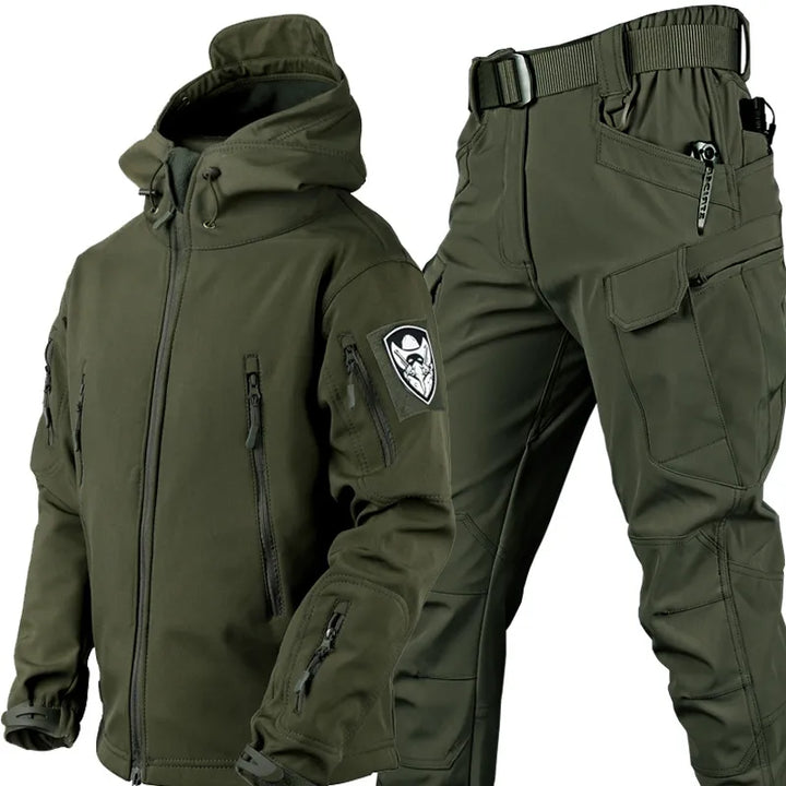 Men's all-weather casual set, tactical windproof & waterproof apparel for outdoor protection.