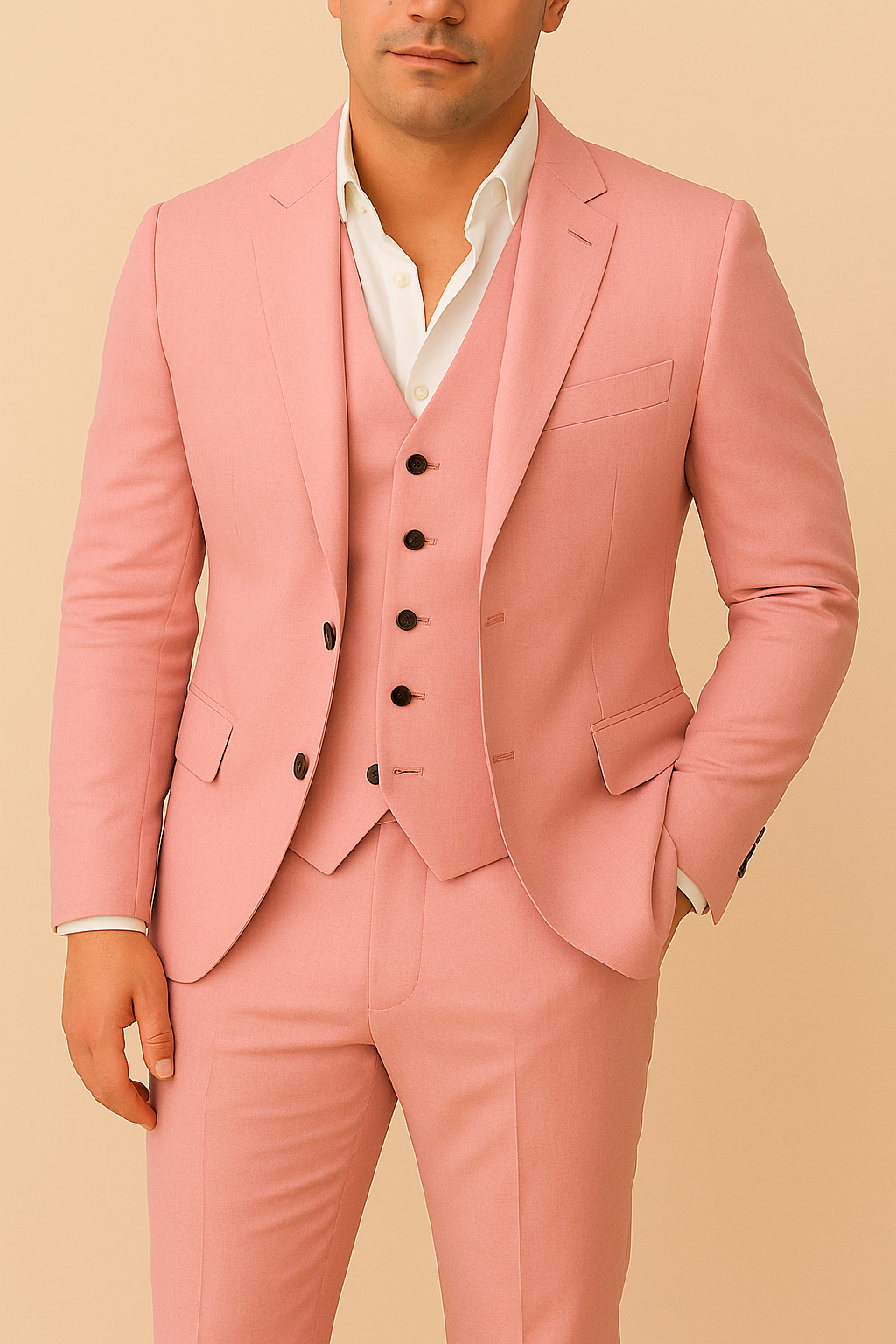 Complete men's formal wear: tailored blazer, vest, and trousers. A sophisticated 3-piece suit for any professional event.