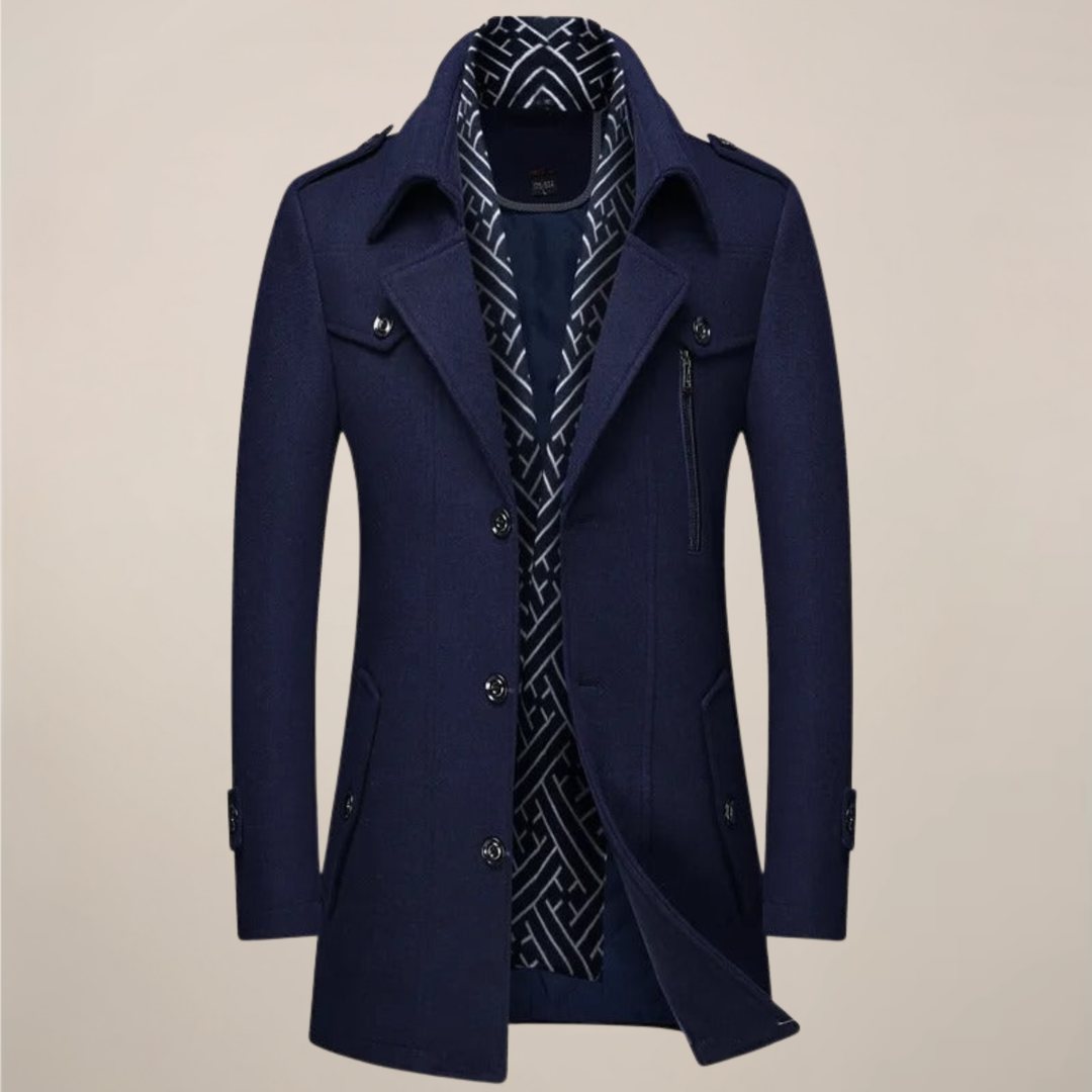Men's tailored charcoal winter overcoat. Perfect for formal or smart casual cold weather business wear.