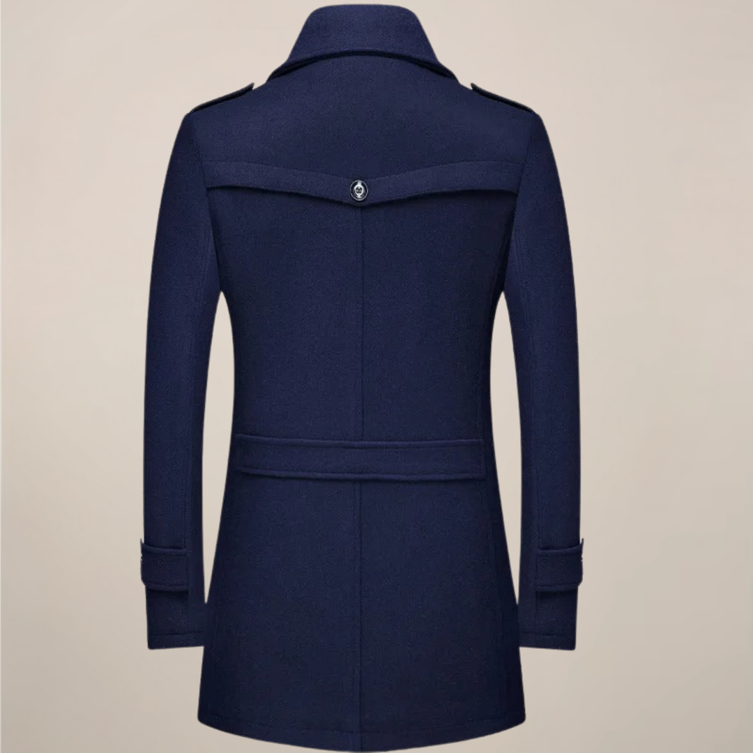 Stylish men's long trench coat in black, ideal for modern, sophisticated winter outerwear.