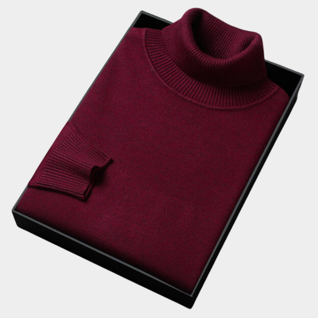Men's sophisticated roll neck polo sweater. An essential for versatile smart casual & evening fashion.