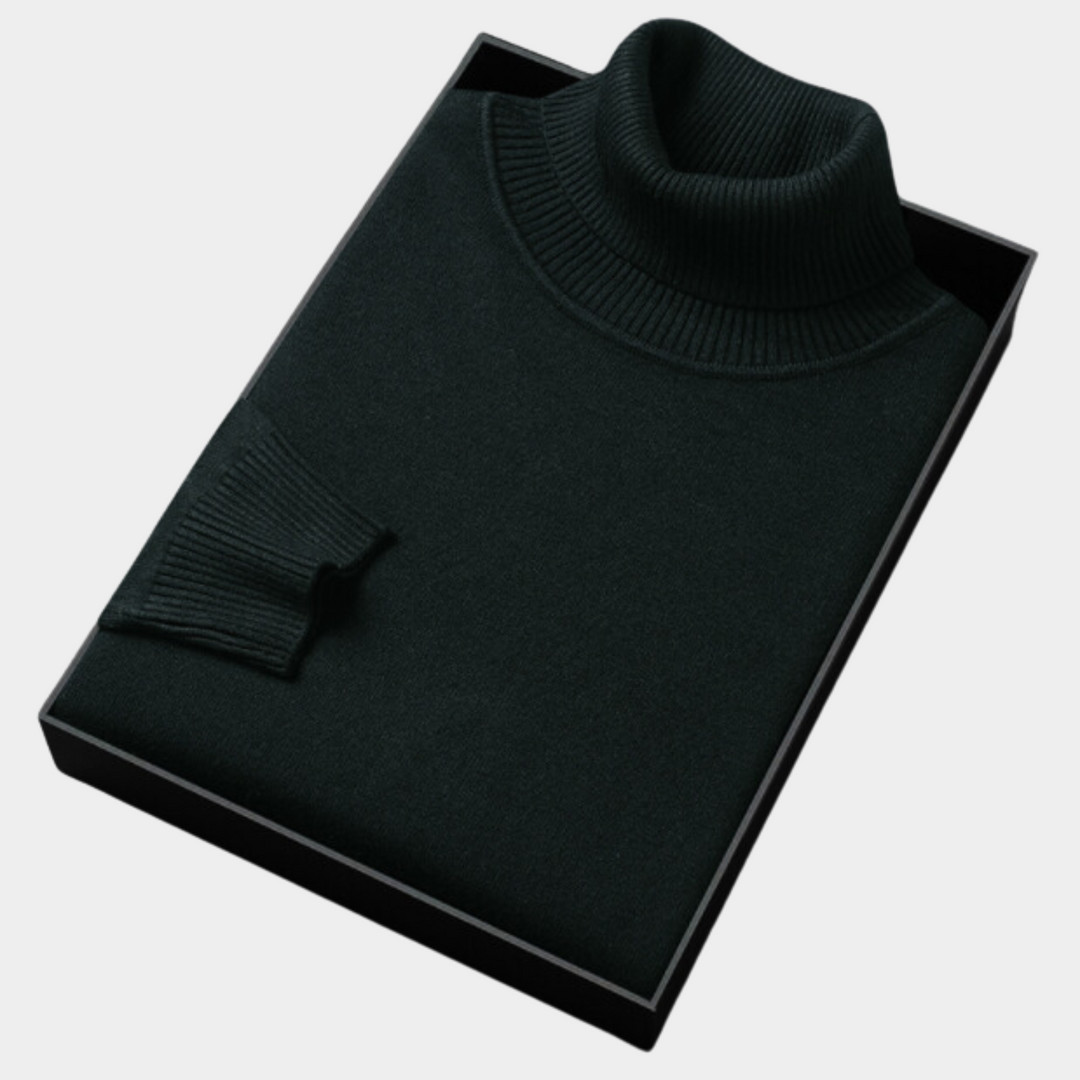 Modern men's turtleneck polo sweater, a key piece for a refined smart casual wardrobe.