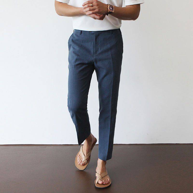 Modern fit men's summer trousers, breathable & lightweight. Tailored pants for comfortable casual and smart casual wear.
