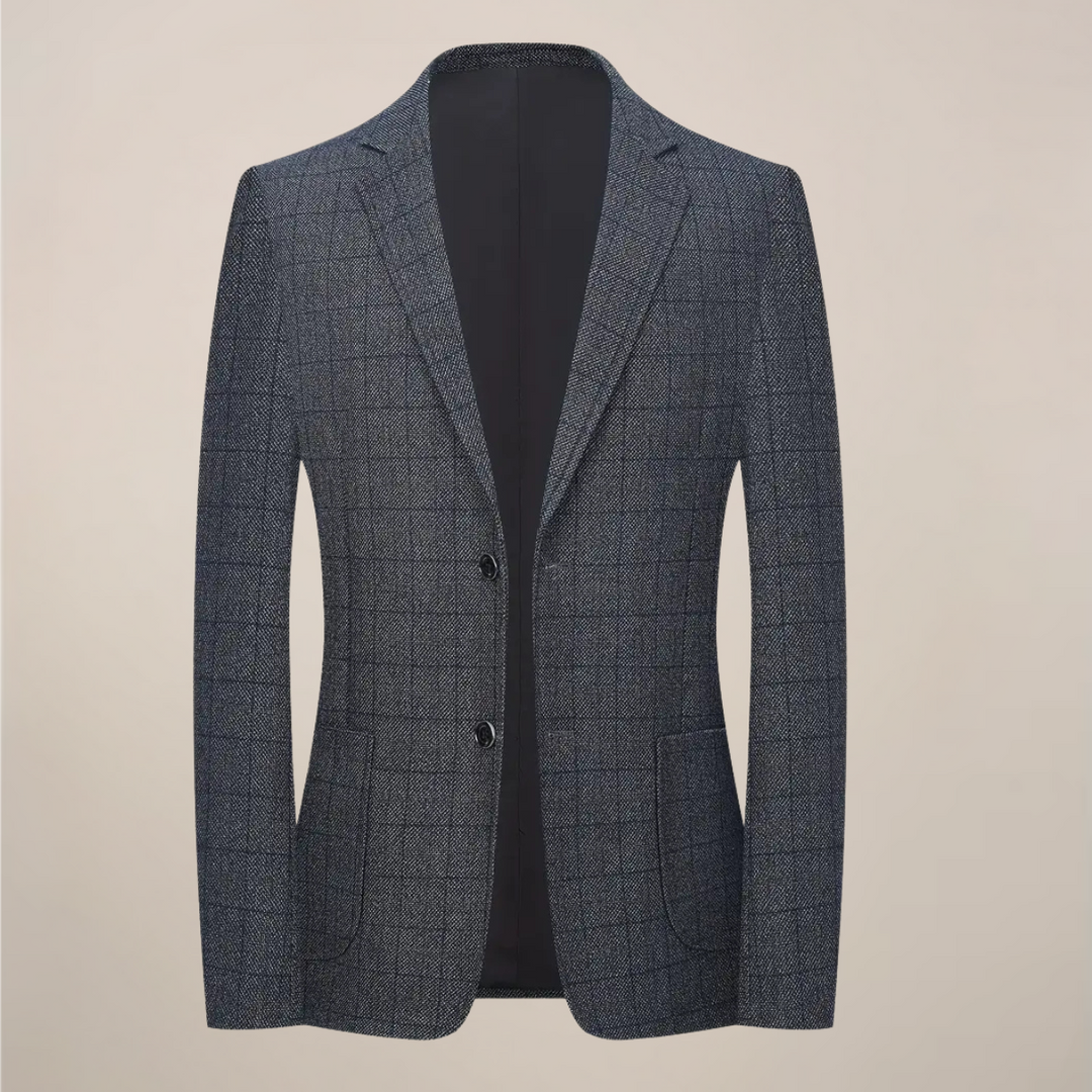 Men's tailored plaid blazer, a stylish check jacket perfect for smart casual or formal wear.