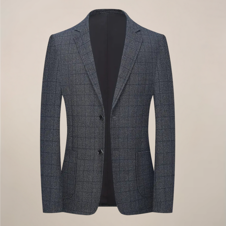 Men's tailored plaid blazer, a stylish check jacket perfect for smart casual or formal wear.