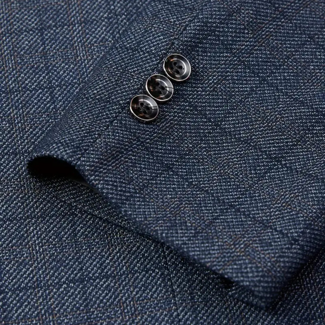Stylish men's slim-fit plaid blazer, a versatile check jacket for smart casual elegance or formal attire.