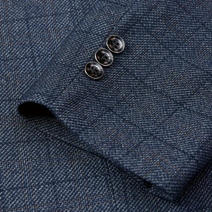 Stylish men's slim-fit plaid blazer, a versatile check jacket for smart casual elegance or formal attire.