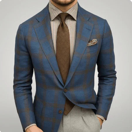 Stylish men's slim fit blazer, ideal tailored jacket for formal wear, wedding outfits & business fashion.