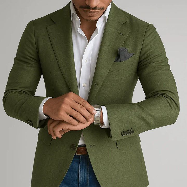 Contemporary men's fashion: slim fit tailored blazer for a modern, elegant look, perfect for smart casual.