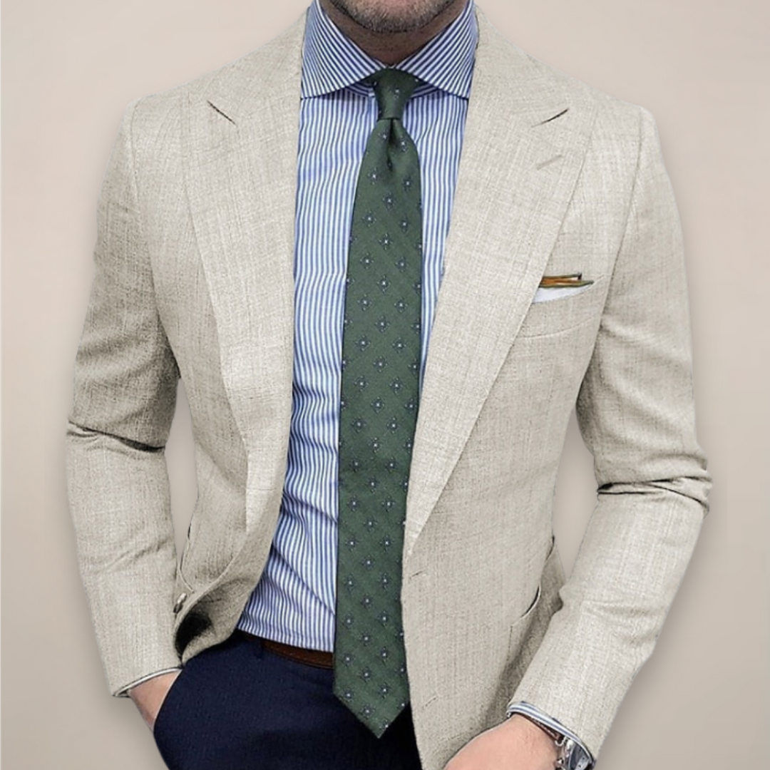 Stylish men's smart casual blazer jacket, offering a modern tailored fit for versatile business & dinner occasions.