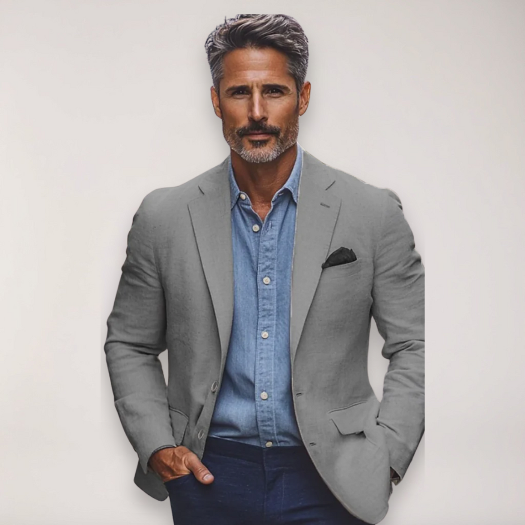Men's tailored blazer for a sharp office wear look. Ideal for business casual meetings & sophisticated event attire.