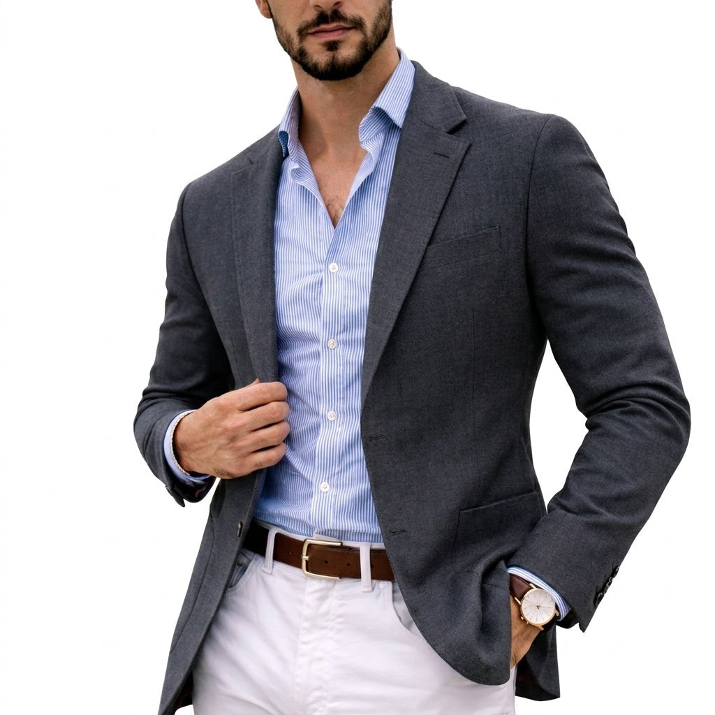 Sharp men's tailored blazer, perfect business attire. Modern style for professional looks.