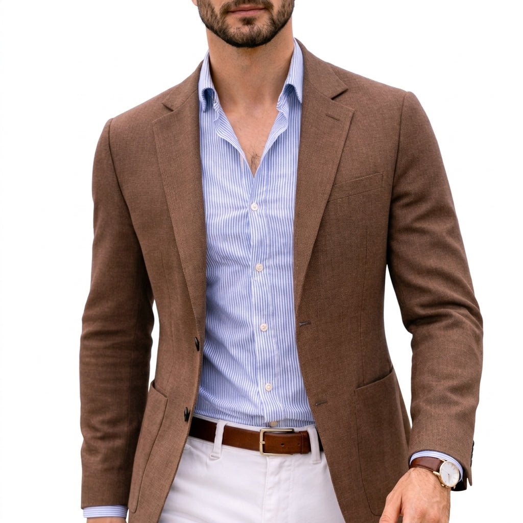 Elegant men's formal wear blazer. Transforms any outfit into smart casual or business attire.